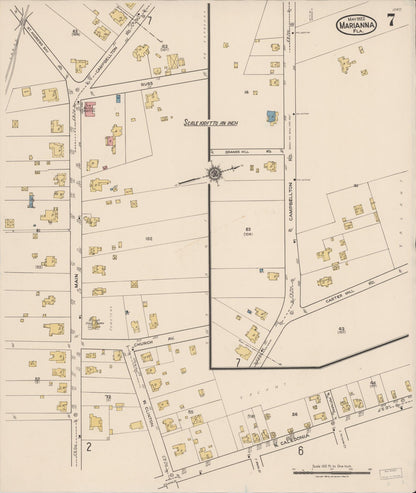Sanborn Fire Insurance Map from Marianna, Jackson County, Florida (1922), Sheet #0007 - Complete Map Set gallery image, historic Sanborn map, vintage wall art, Florida Florida