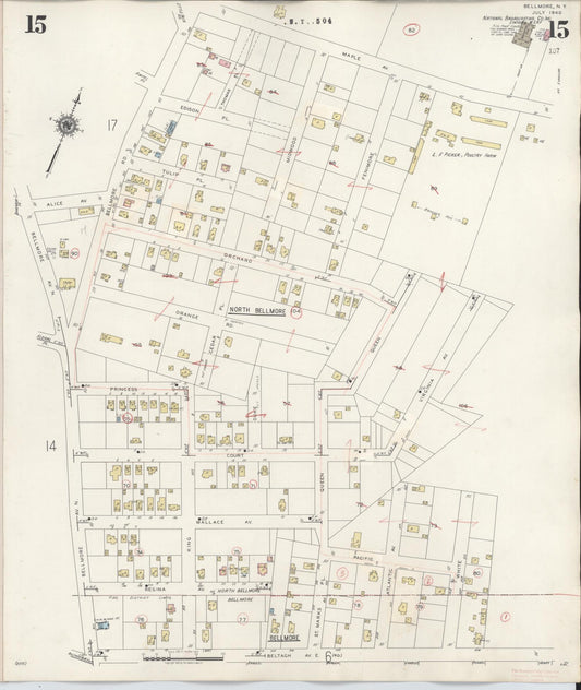 Sanborn Fire Insurance Map from Bellmore, Nassau County, New York (1945), Sheet #0015 - Historic Sanborn Fire Insurance Map Print, vintage old map wall art, antique decor, genealogy gift, New York New York map