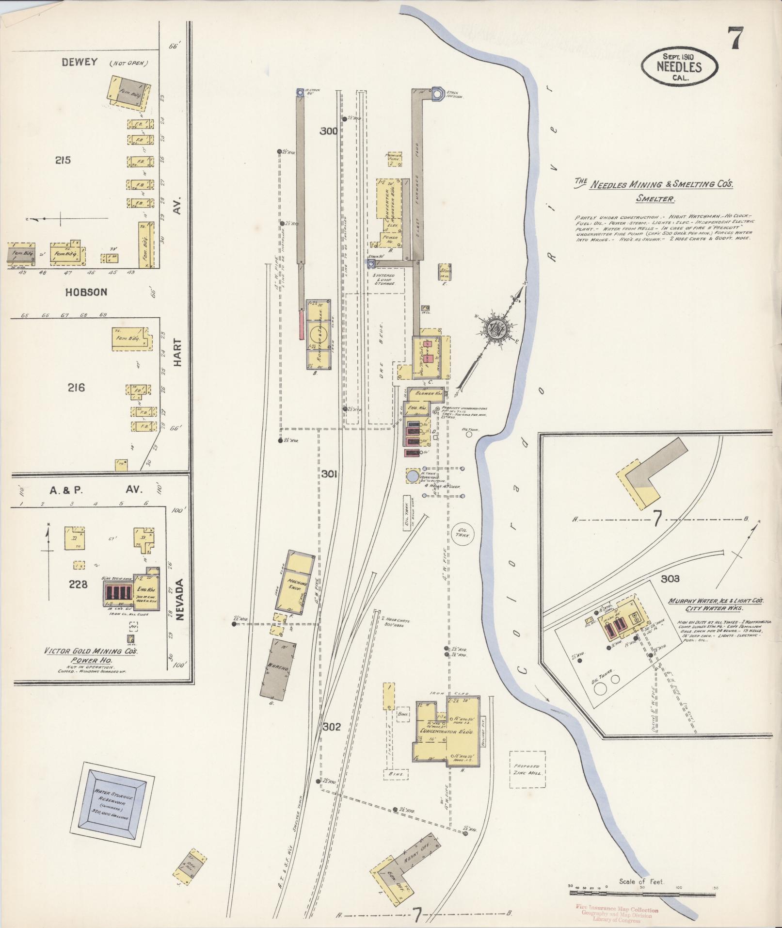 Sanborn Fire Insurance Map from Needles, San Bernardino County, California (1910), Sheet #0007 - Complete Map Set gallery image, historic Sanborn map, vintage wall art, California California