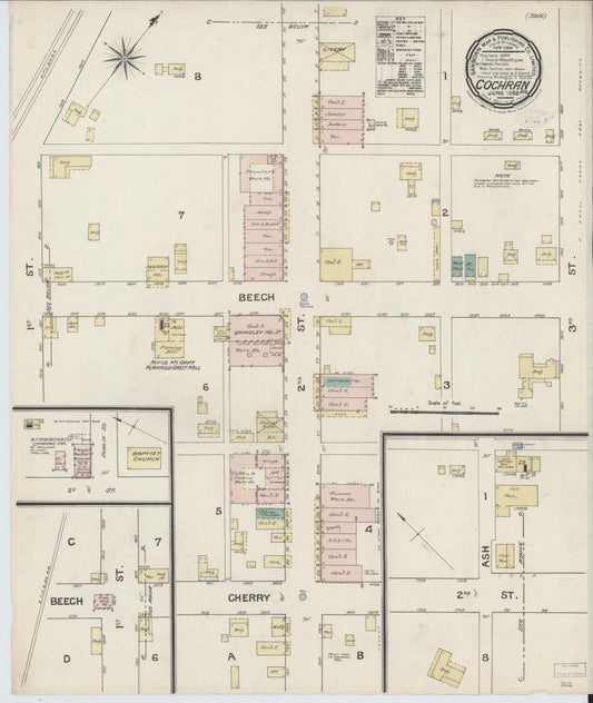 Sanborn Fire Insurance Map from Cochran, Bleckley County, Georgia (1888), Sheet #0001 - Historic Sanborn Fire Insurance Map Print, vintage old map wall art, antique decor, genealogy gift, Georgia Georgia map