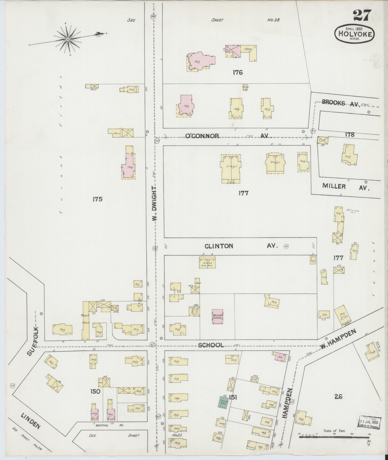 Sanborn Fire Insurance Map from Holyoke, Hampden County, Massachusetts (1889), Sheet #0027 - Complete Map Set gallery image, historic Sanborn map, vintage wall art, Massachusetts Massachusetts