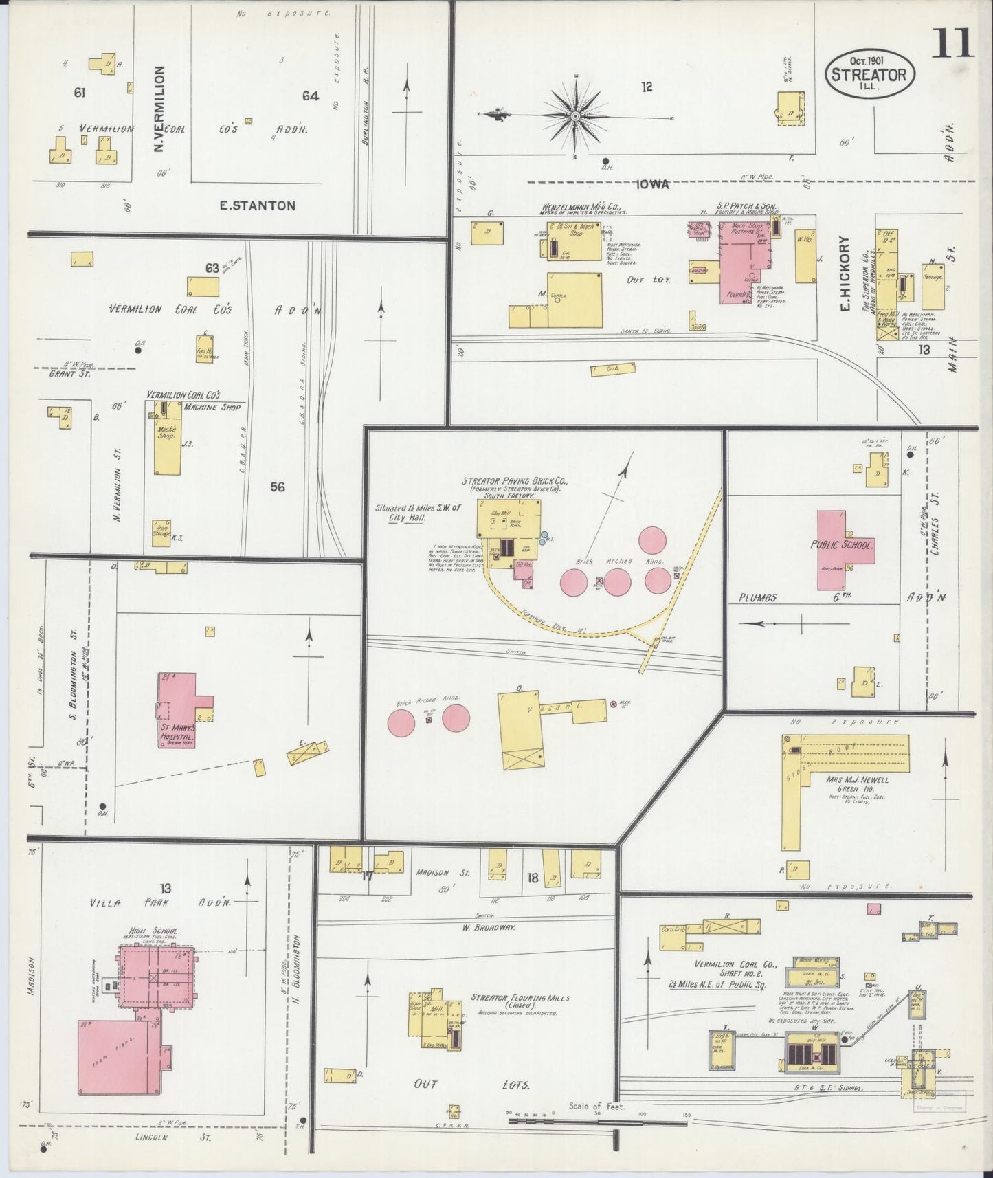 Sanborn Fire Insurance Map from Streator, La Salle County, Illinois (1901), Sheet #0011 - Historic Sanborn Fire Insurance Map Print, vintage old map wall art, antique decor, genealogy gift, Illinois Illinois map