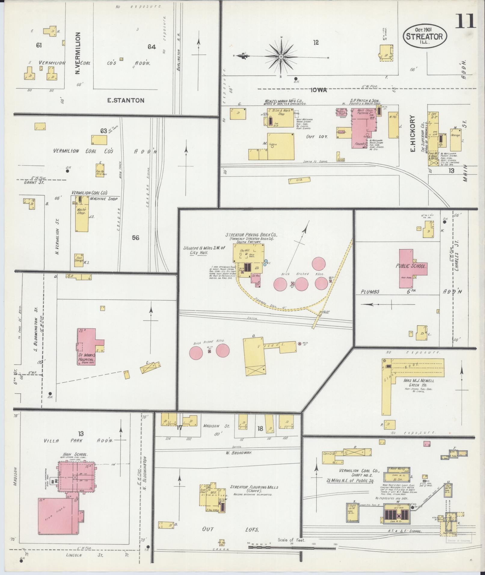 Sanborn Fire Insurance Map from Streator, La Salle County, Illinois (1901), Sheet #0011 - Historic Sanborn Fire Insurance Map Print, vintage old map wall art, antique decor, genealogy gift, Illinois Illinois map