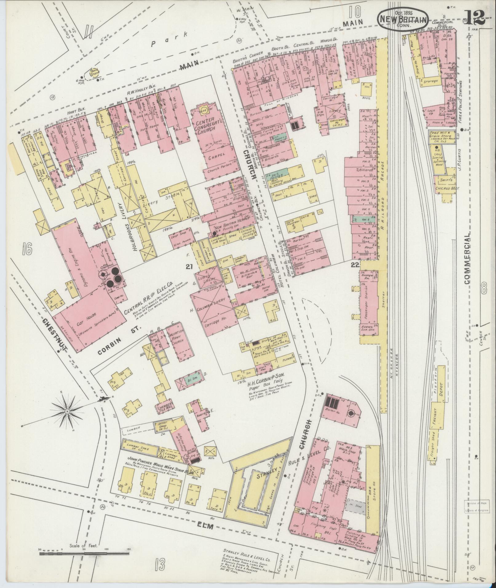 Sanborn Fire Insurance Map from New Britain, Hartford County, Connecticut (1895), Sheet #0012 - Historic Sanborn Fire Insurance Map Print, vintage old map wall art, antique decor, genealogy gift, Connecticut Connecticut map