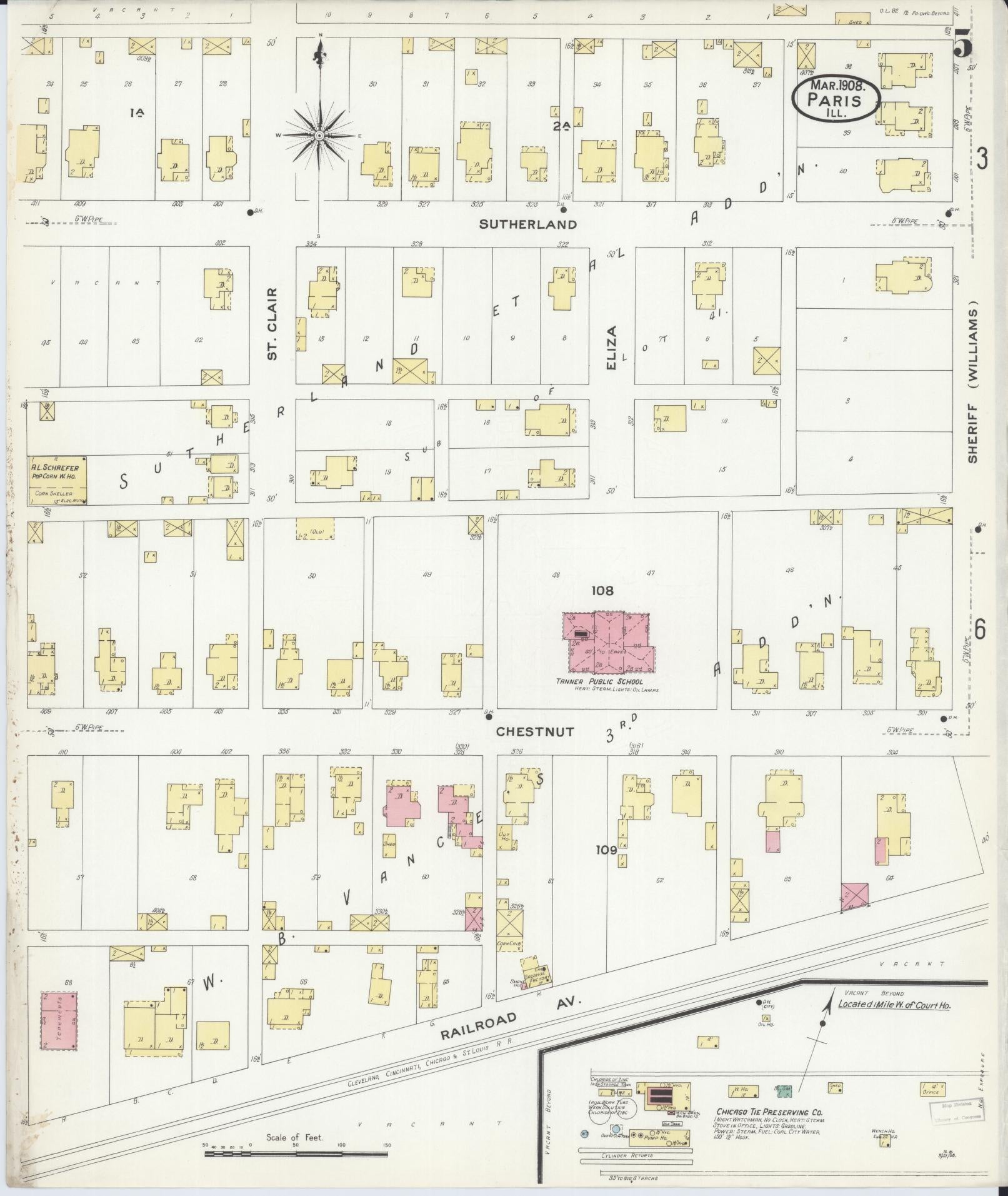 Sanborn Fire Insurance Map from Paris, Edgar County, Illinois (1908), Sheet #0005 - Historic Sanborn Fire Insurance Map Print, vintage old map wall art, antique decor, genealogy gift, Illinois Illinois map
