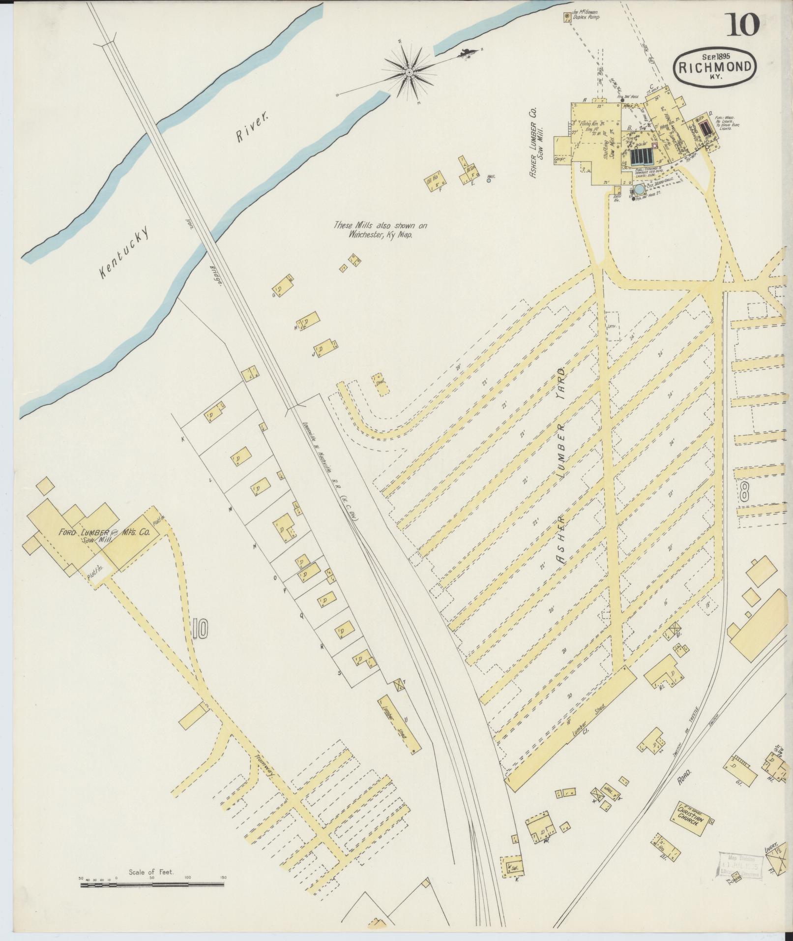 Sanborn Fire Insurance Map from Richmond, Madison County, Kentucky (1895), Sheet #0010 - Historic Sanborn Fire Insurance Map Print, vintage old map wall art, antique decor, genealogy gift, Kentucky Kentucky map