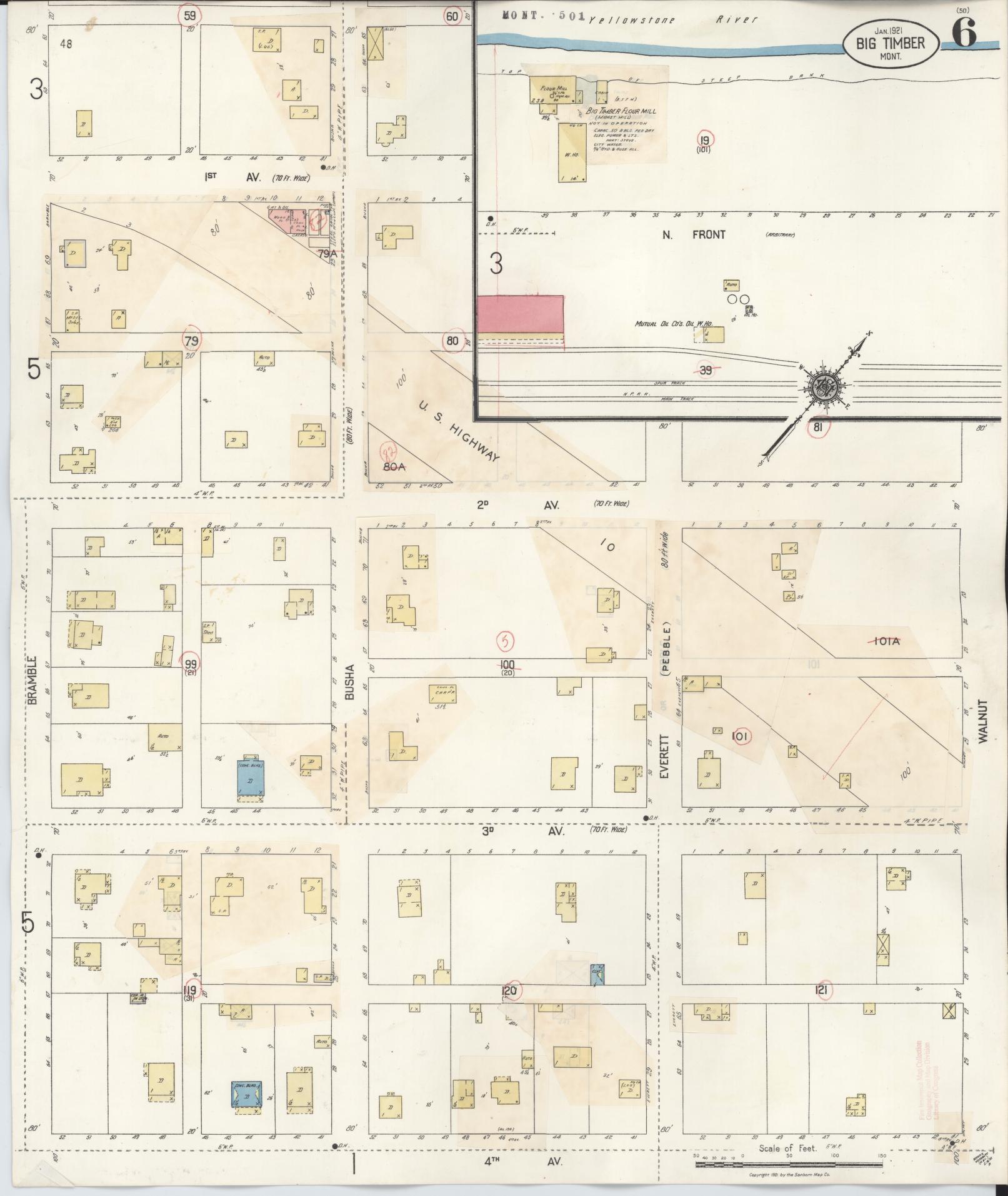 Sanborn Fire Insurance Map from Big Timber, Sweet Grass County, Montana (1938), Sheet #0006 - Complete Map Set gallery image, historic Sanborn map, vintage wall art, Montana Montana