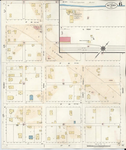 Sanborn Fire Insurance Map from Big Timber, Sweet Grass County, Montana (1938), Sheet #0006 - Complete Map Set gallery image, historic Sanborn map, vintage wall art, Montana Montana