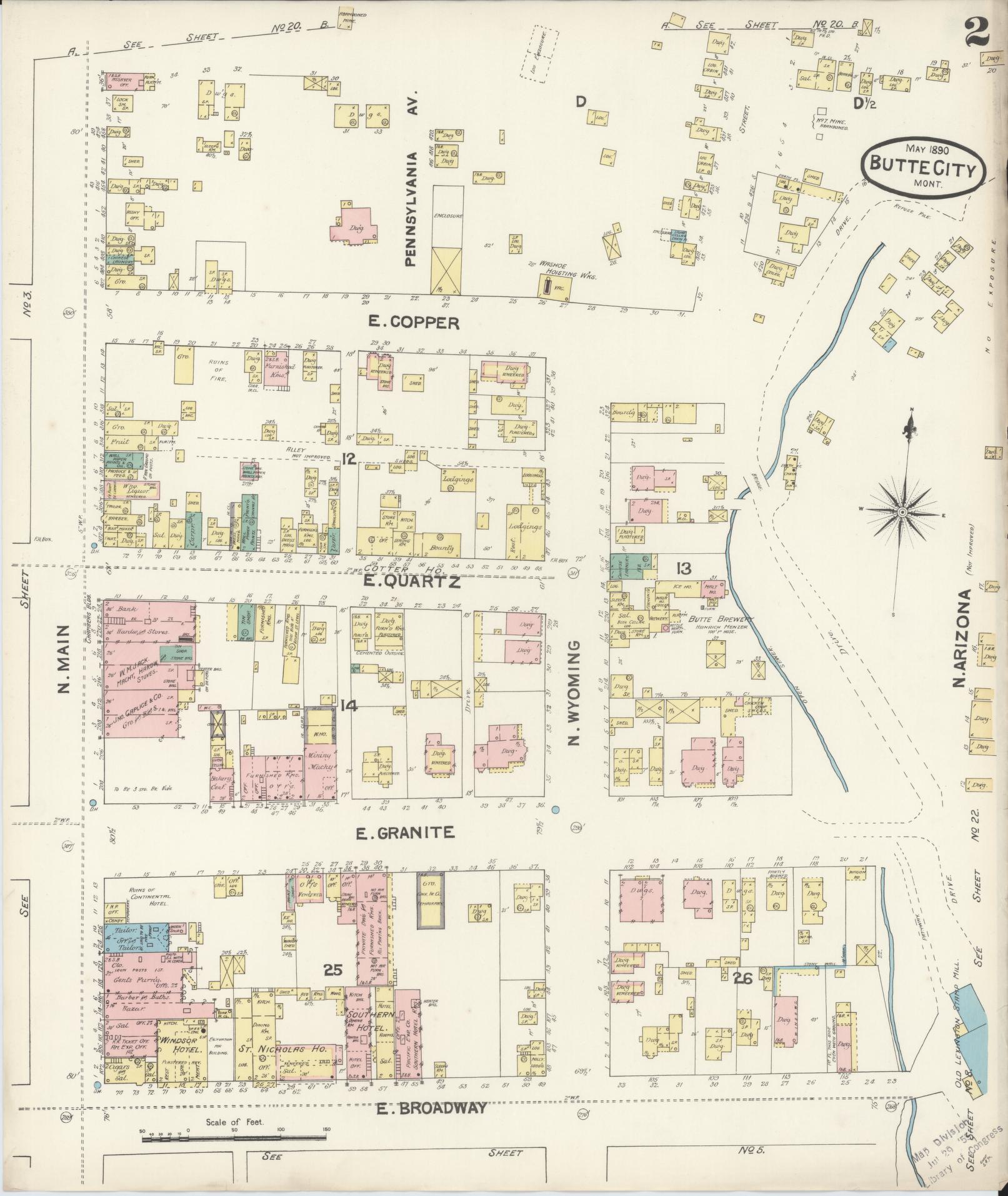 Sanborn Fire Insurance Map from Butte, Silver Bow County, Montana (1890), Sheet #0002 - Historic Sanborn Fire Insurance Map Print, vintage old map wall art, antique decor, genealogy gift, Montana Montana map
