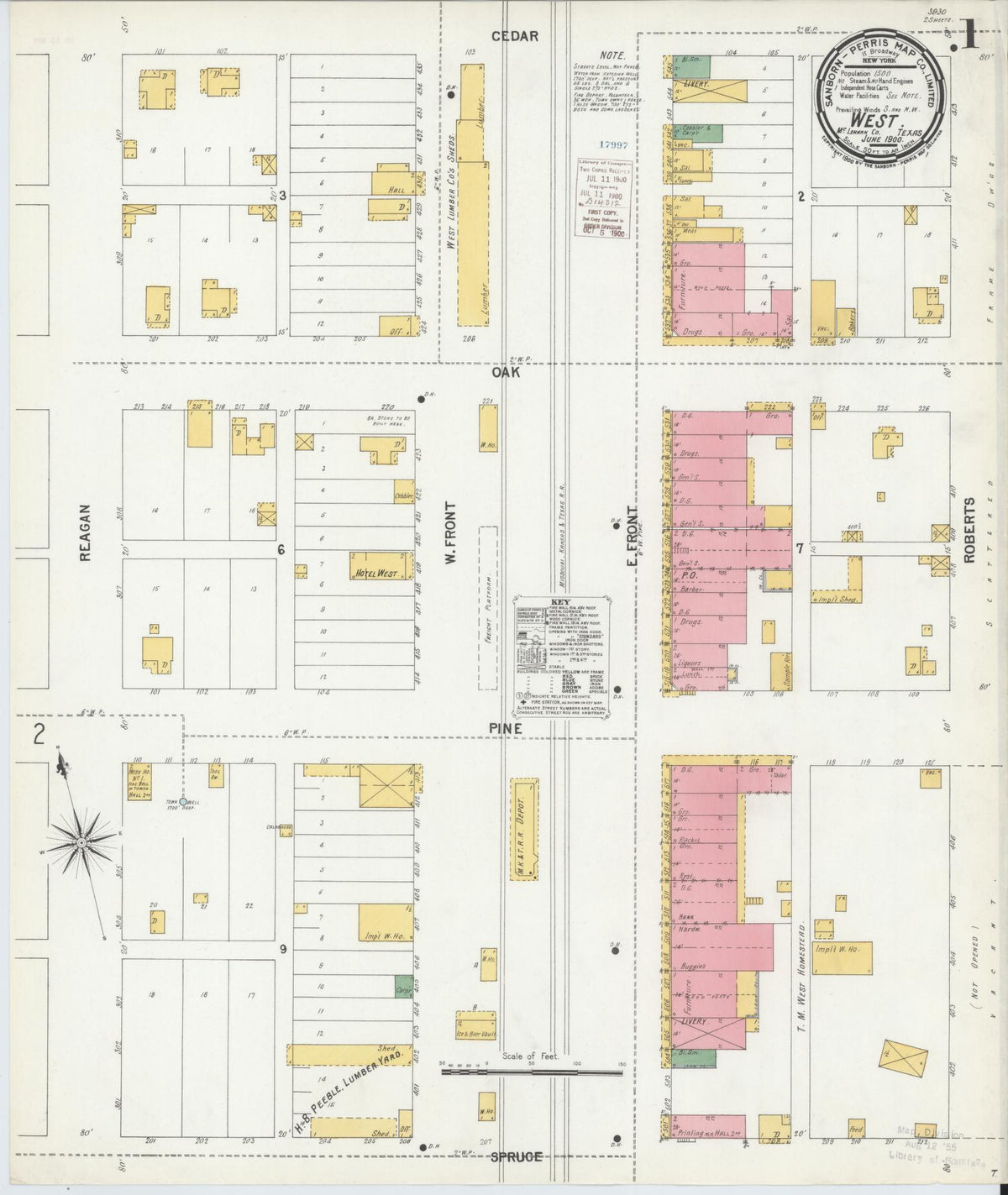 Sanborn Fire Insurance Map from West, McLennan County, Texas (1900), Sheet #0001 - Historic Sanborn Fire Insurance Map Print, vintage old map wall art, antique decor, genealogy gift, Texas Texas map