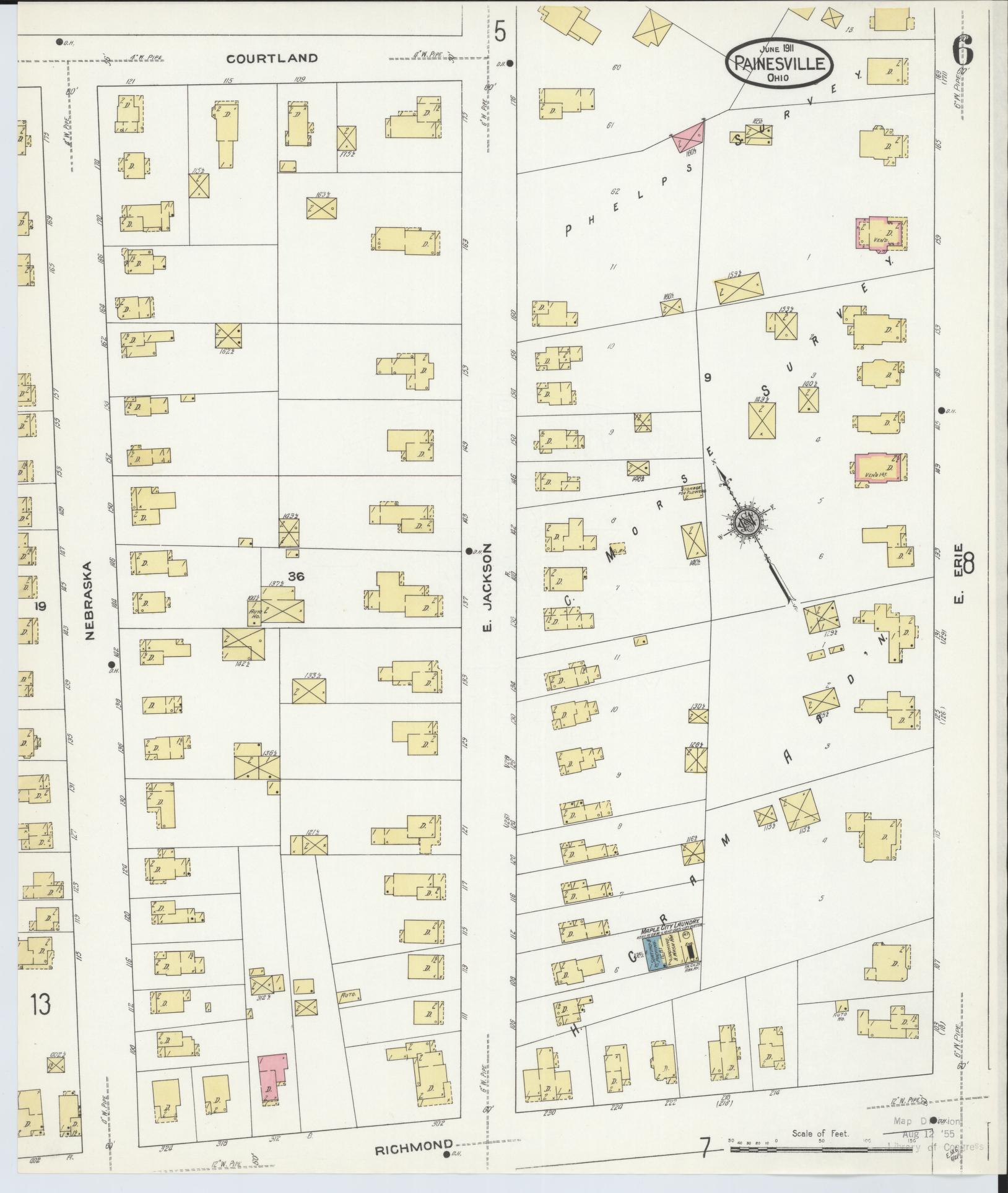 Sanborn Fire Insurance Map from Painesville, Lake County, Ohio (1911), Sheet #0006 - Historic Sanborn Fire Insurance Map Print, vintage old map wall art, antique decor, genealogy gift, Ohio Ohio map