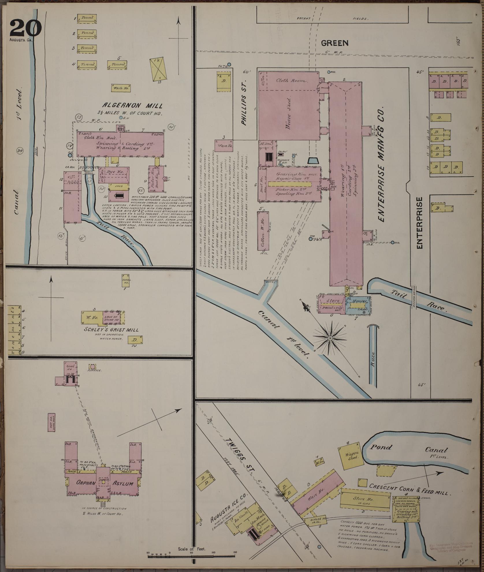 Sanborn Fire Insurance Map from Augusta, Richmond County, Georgia (1890), Sheet #0020 - Historic Sanborn Fire Insurance Map Print, vintage old map wall art, antique decor, genealogy gift, Georgia Georgia map