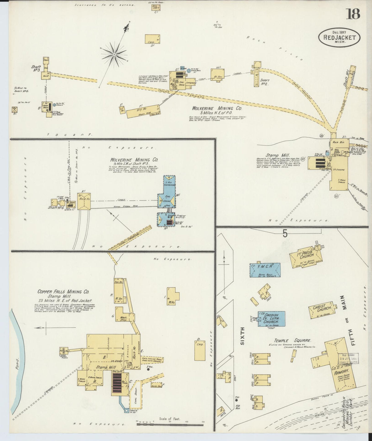 Sanborn Fire Insurance Map from Red Jacket, Houghton County, Michigan (1897), Sheet #0018 - Historic Sanborn Fire Insurance Map Print, vintage old map wall art, antique decor, genealogy gift, Michigan Michigan map