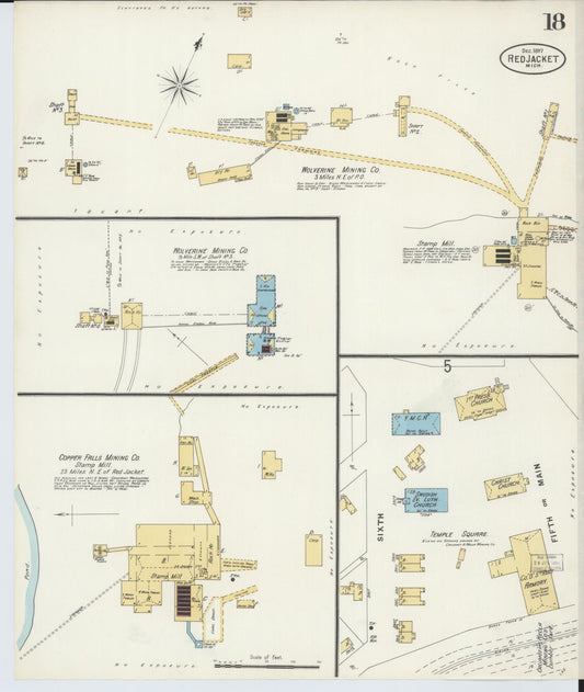 Sanborn Fire Insurance Map from Red Jacket, Houghton County, Michigan (1897), Sheet #0018 - Historic Sanborn Fire Insurance Map Print, vintage old map wall art, antique decor, genealogy gift, Michigan Michigan map