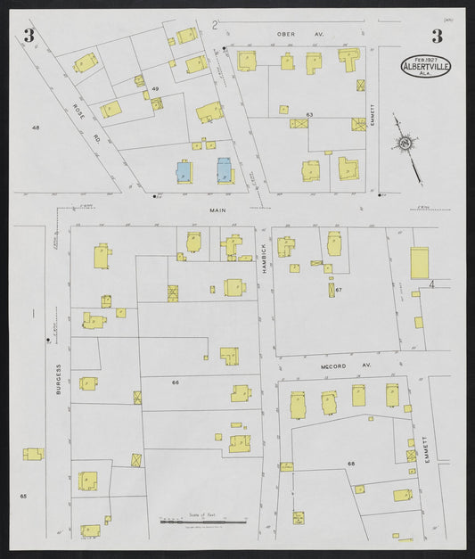 Sanborn Fire Insurance Map from Albertville, Marshall County, Alabama (1927), Sheet #0003 - Historic Sanborn Fire Insurance Map Print, vintage old map wall art, antique decor, genealogy gift, Alabama Alabama map