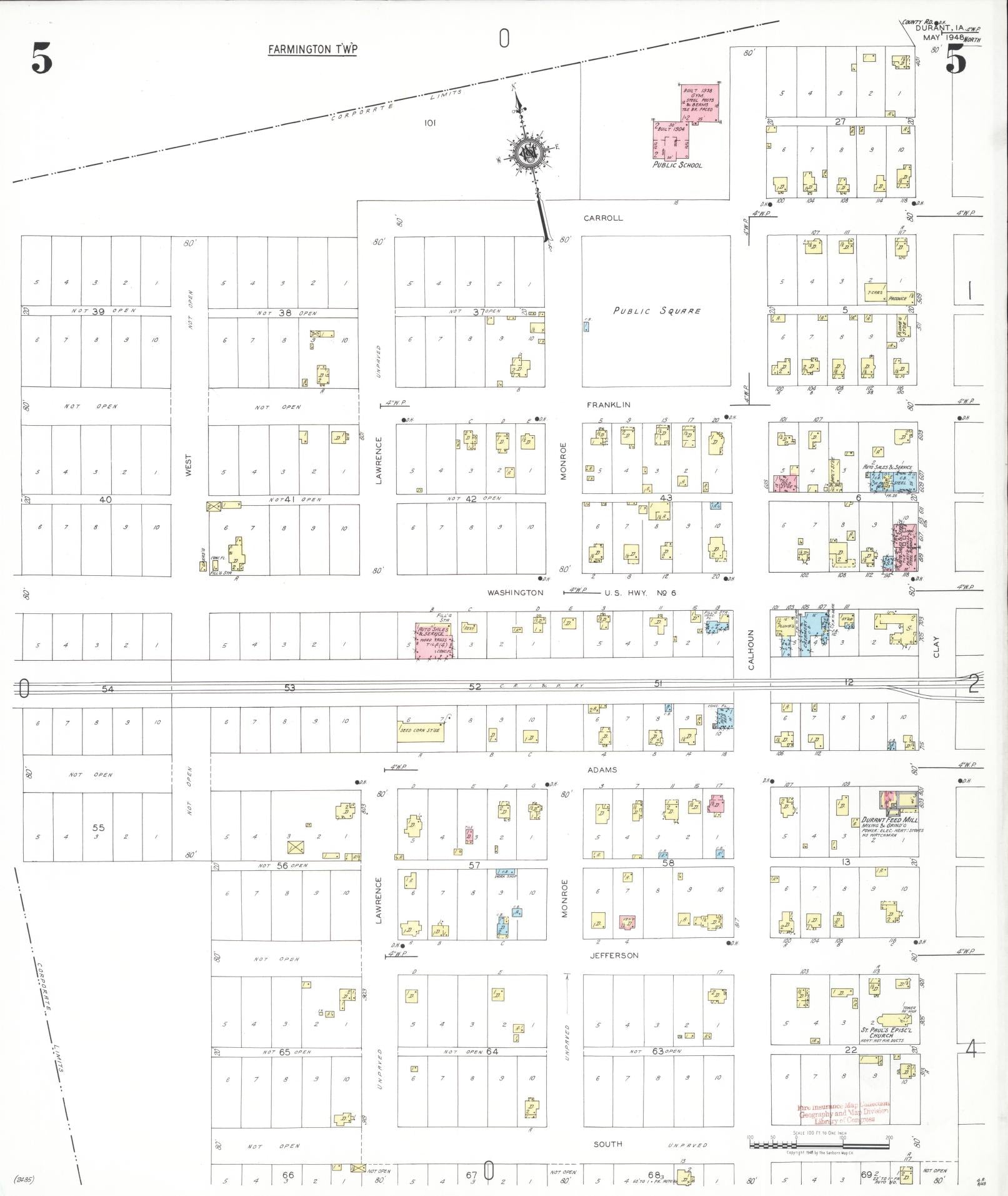 Sanborn Fire Insurance Map from Durant, Cedar County, Iowa (1948), Sheet #0005 - Historic Sanborn Fire Insurance Map Print, vintage old map wall art