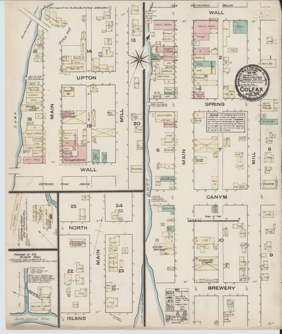 Sanborn Fire Insurance Map from Colfax, Whitman County, Washington (1884), Sheet #0001 - Historic Sanborn Fire Insurance Map Print, vintage old map wall art, antique decor, genealogy gift, Washington Washington map