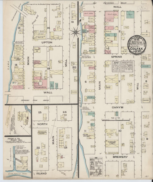 Sanborn Fire Insurance Map from Colfax, Whitman County, Washington (1884), Sheet #0001 - Historic Sanborn Fire Insurance Map Print, vintage old map wall art, antique decor, genealogy gift, Washington Washington map