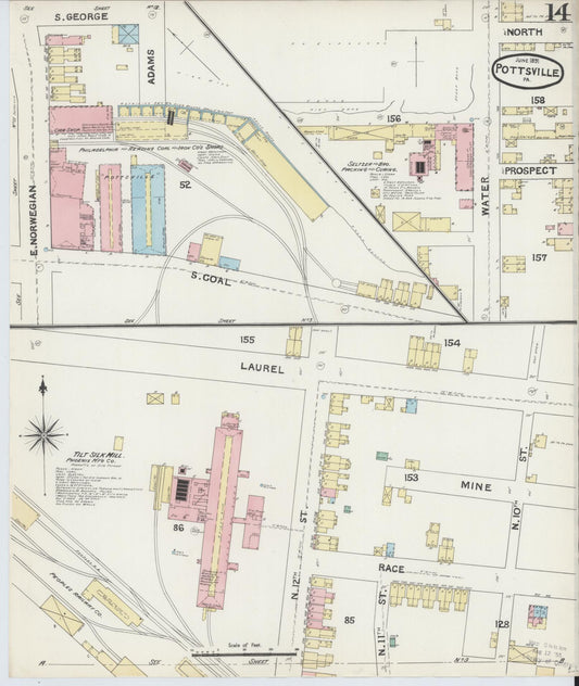 Sanborn Fire Insurance Map from Pottsville, Schuylkill County, Pennsylvania (1891), Sheet #0014 - Historic Sanborn Fire Insurance Map Print, vintage old map wall art, antique decor, genealogy gift, Pennsylvania Pennsylvania map