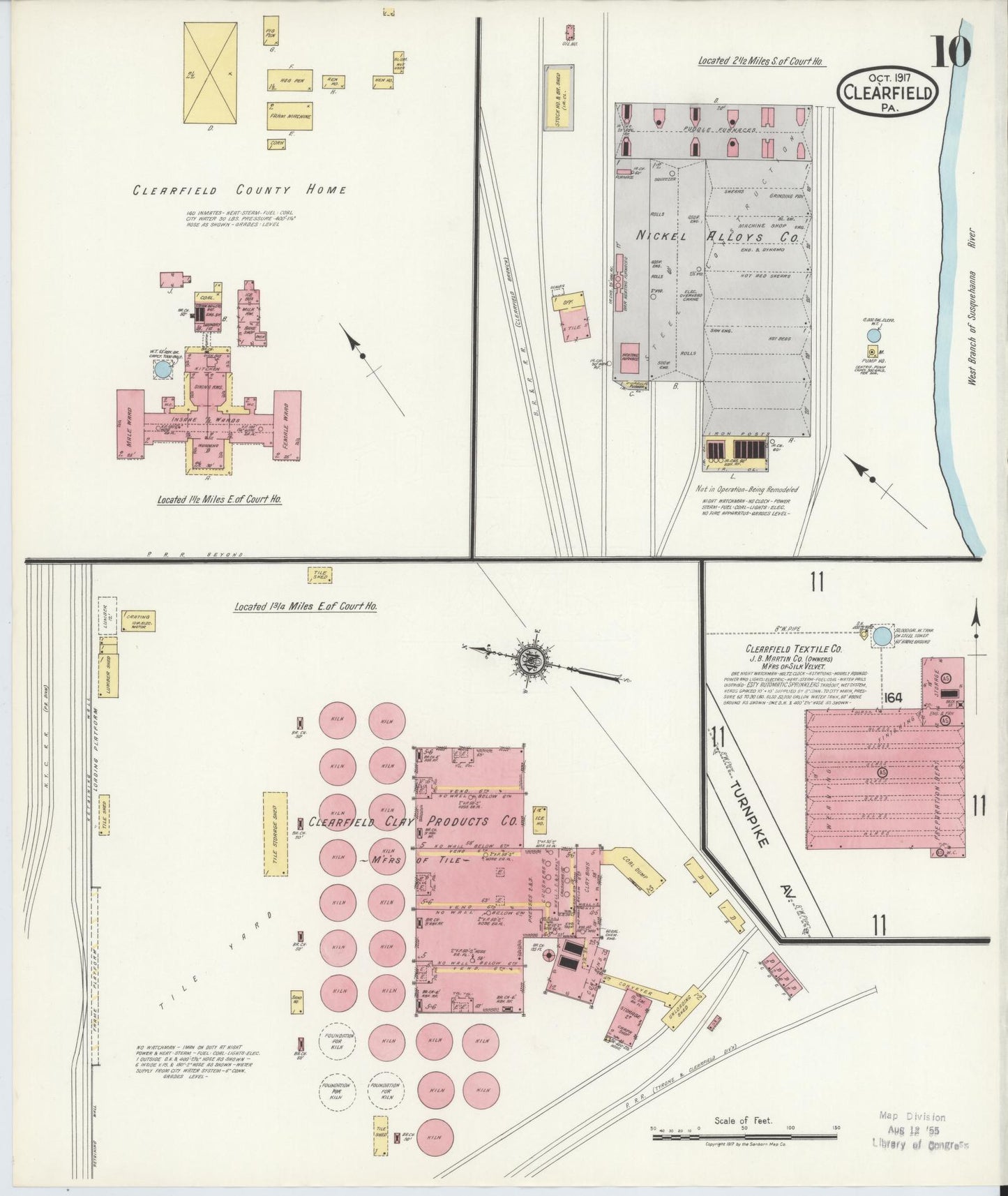 Sanborn Fire Insurance Map from Clearfield, Clearfield County, Pennsylvania (1917), Sheet #0010 - Historic Sanborn Fire Insurance Map Print, vintage old map wall art, antique decor, genealogy gift, Pennsylvania Pennsylvania map