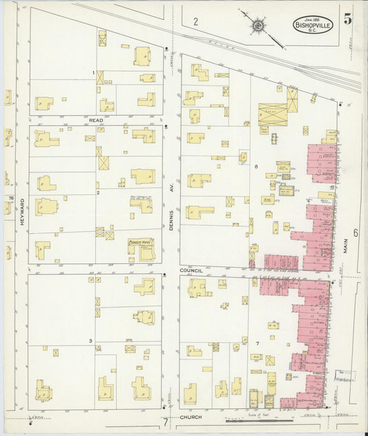Sanborn Fire Insurance Map from Bishopville, Lee County, South Carolina (1916), Sheet #0005 - Historic Sanborn Fire Insurance Map Print, vintage old map wall art, antique decor, genealogy gift, South Carolina South Carolina map