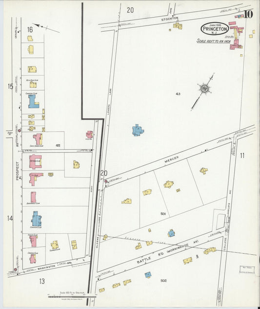 Sanborn Fire Insurance Map from Princeton, Mercer County, New Jersey (1918), Sheet #0010 - Historic Sanborn Fire Insurance Map Print, vintage old map wall art, antique decor, genealogy gift, New Jersey New Jersey map