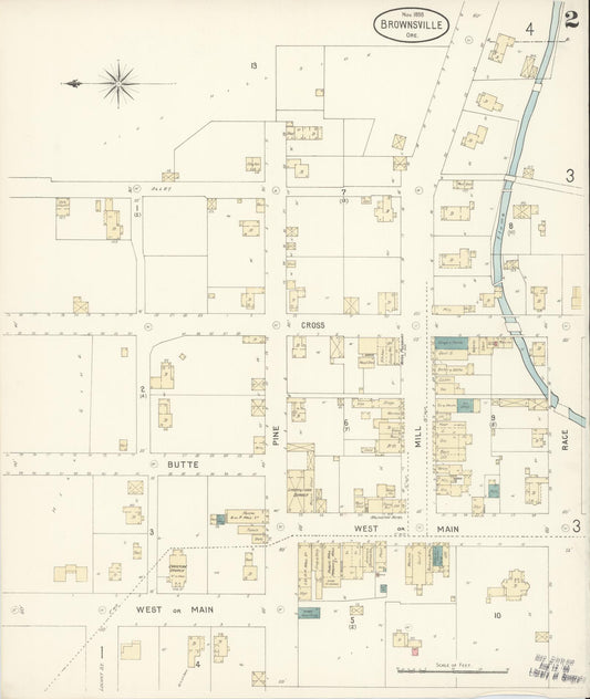 Sanborn Fire Insurance Map from Brownsville, Linn County, Oregon (1898), Sheet #0002 - Historic Sanborn Fire Insurance Map Print, vintage old map wall art, antique decor, genealogy gift, Oregon Oregon map