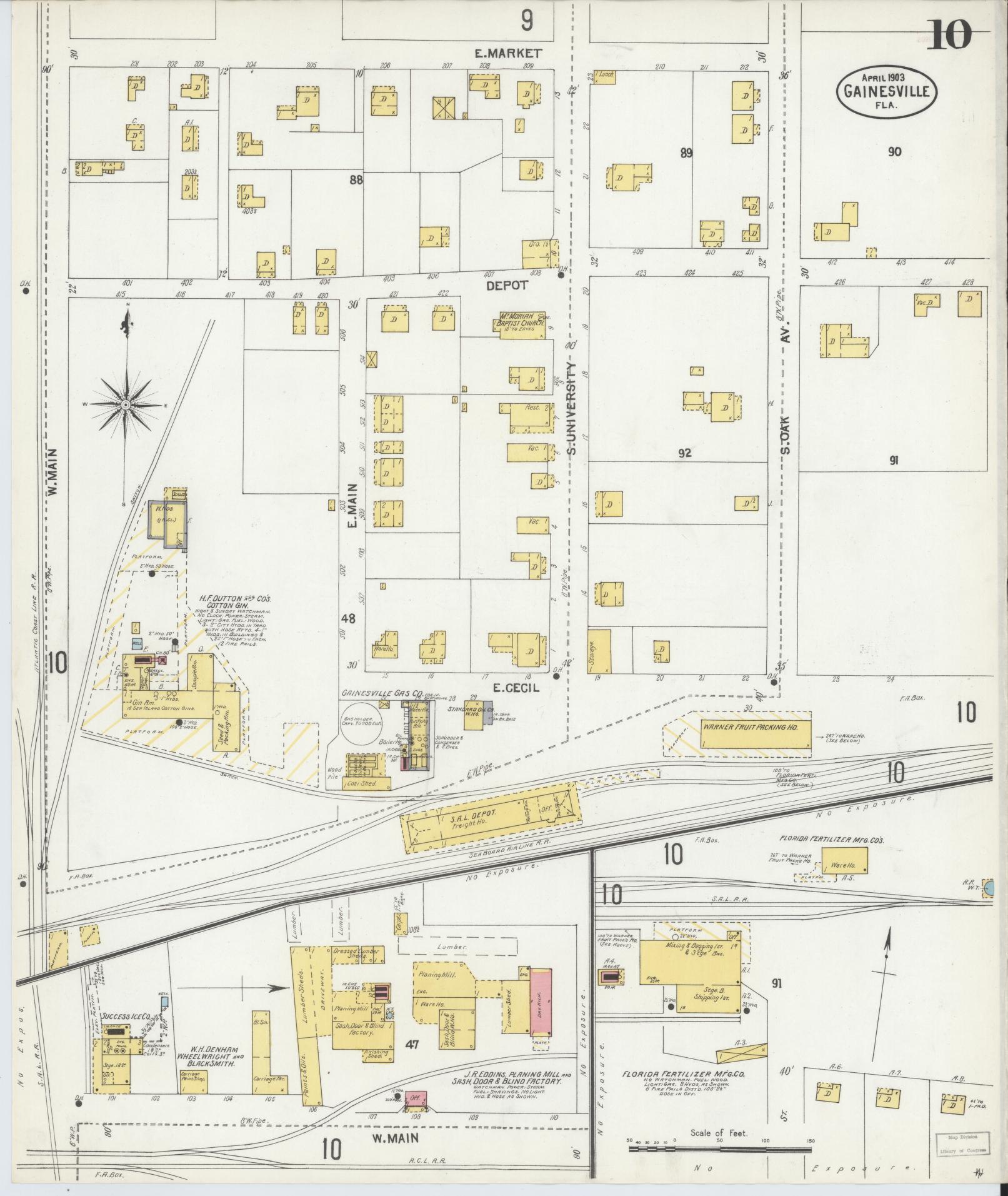 Sanborn Fire Insurance Map from Gainesville, Alachua County, Florida (1903), Sheet #0010 - Complete Map Set gallery image, historic Sanborn map, vintage wall art, Florida Florida