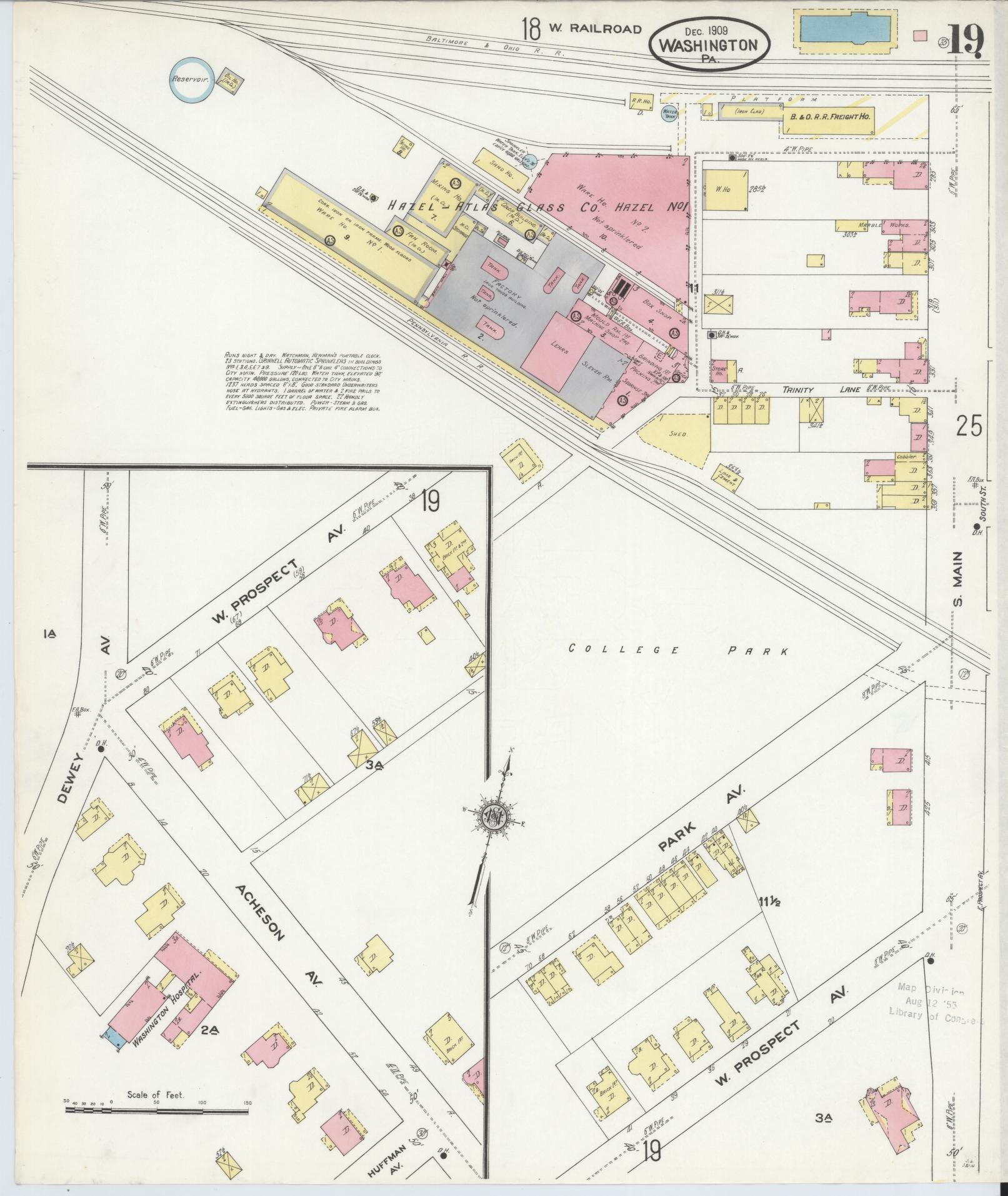 Sanborn Fire Insurance Map from Washington, Washington County, Pennsylvania (1909), Sheet #0019 - Historic Sanborn Fire Insurance Map Print, vintage old map wall art, antique decor, genealogy gift, Sanborn Fire Insurance Map from Washington Washington map