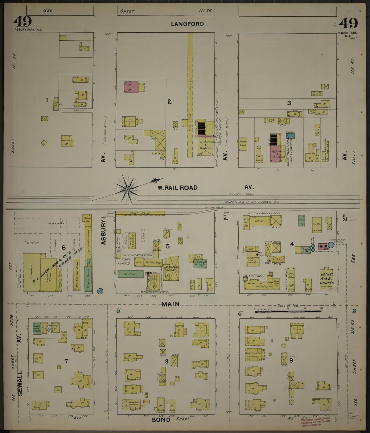 Sanborn Fire Insurance Map from New Jersey Coast, New Jersey Coast, New Jersey (1890), Sheet #0049 - Historic Sanborn Fire Insurance Map Print, vintage old map wall art, antique decor, genealogy gift, New Jersey Coast New Jersey map