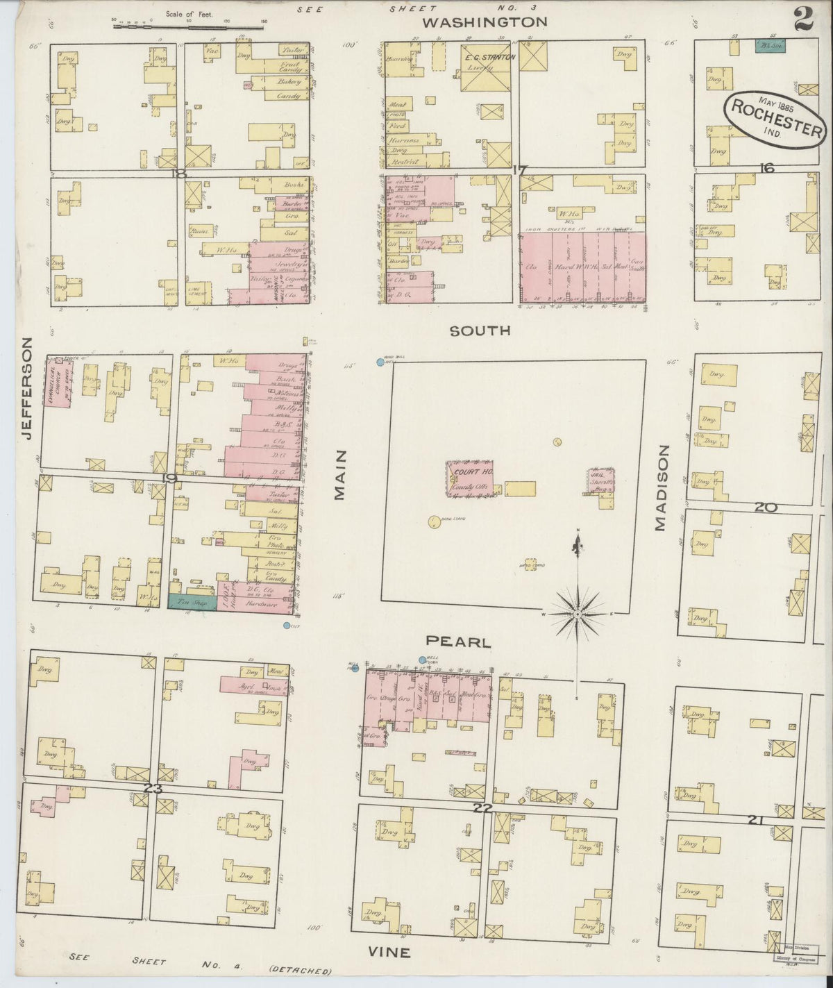 Sanborn Fire Insurance Map from Rochester, Fulton County, Indiana (1885), Sheet #0002 - Historic Sanborn Fire Insurance Map Print, vintage old map wall art, antique decor, genealogy gift, Indiana Indiana map