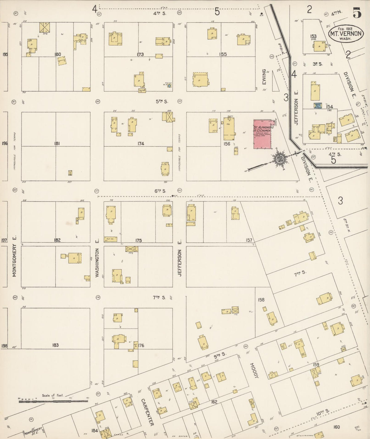 Sanborn Fire Insurance Map from Mount Vernon, Skagit County, Washington (1912), Sheet #0005 - Historic Sanborn Fire Insurance Map Print, vintage old map wall art, antique decor, genealogy gift, Washington Washington map