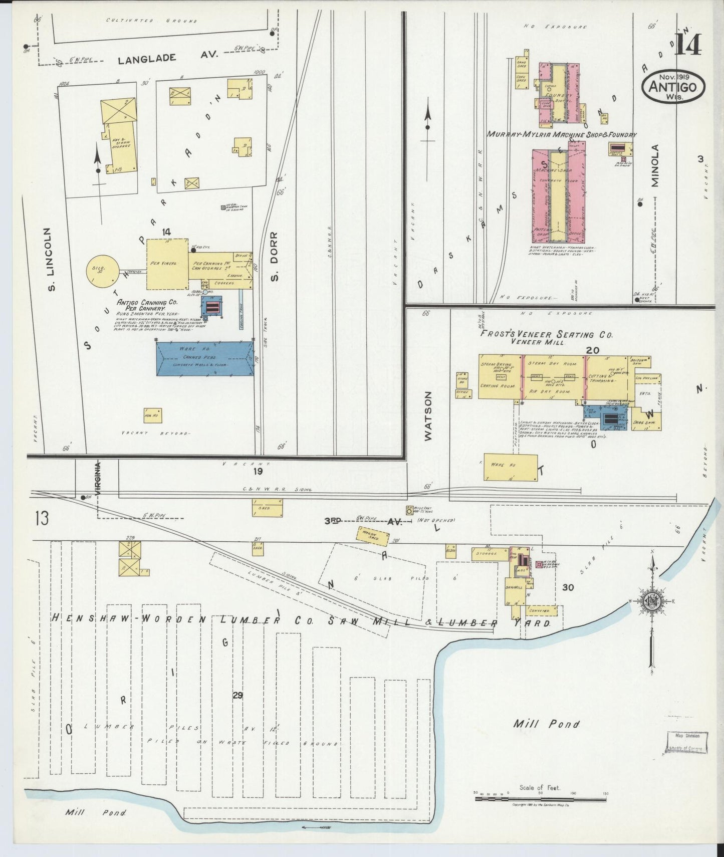 Sanborn Fire Insurance Map from Antigo, Langlade County, Wisconsin (1919), Sheet #0014 - Historic Sanborn Fire Insurance Map Print, vintage old map wall art, antique decor, genealogy gift, Wisconsin Wisconsin map