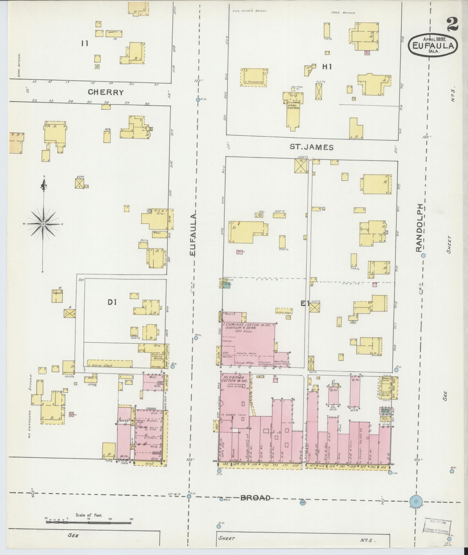 Sanborn Fire Insurance Map from Eufaula, Barbour County, Alabama (1892), Sheet #0002 - Historic Sanborn Fire Insurance Map Print, vintage old map wall art, antique decor, genealogy gift, Alabama Alabama map