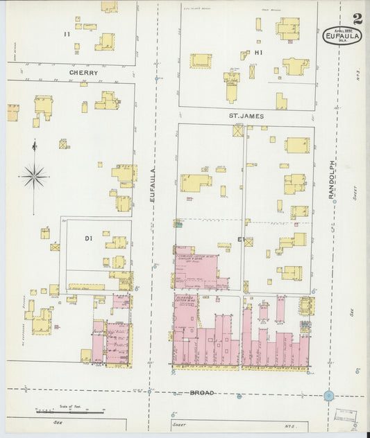 Sanborn Fire Insurance Map from Eufaula, Barbour County, Alabama (1892), Sheet #0002 - Historic Sanborn Fire Insurance Map Print, vintage old map wall art, antique decor, genealogy gift, Alabama Alabama map