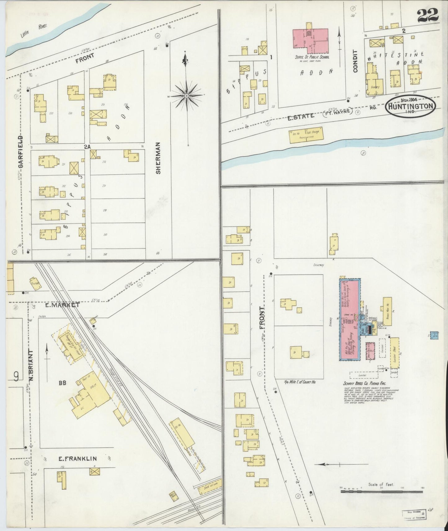 Sanborn Fire Insurance Map from Huntington, Huntington County, Indiana (1904), Sheet #0022 - Complete Map Set gallery image, historic Sanborn map, vintage wall art, Indiana Indiana