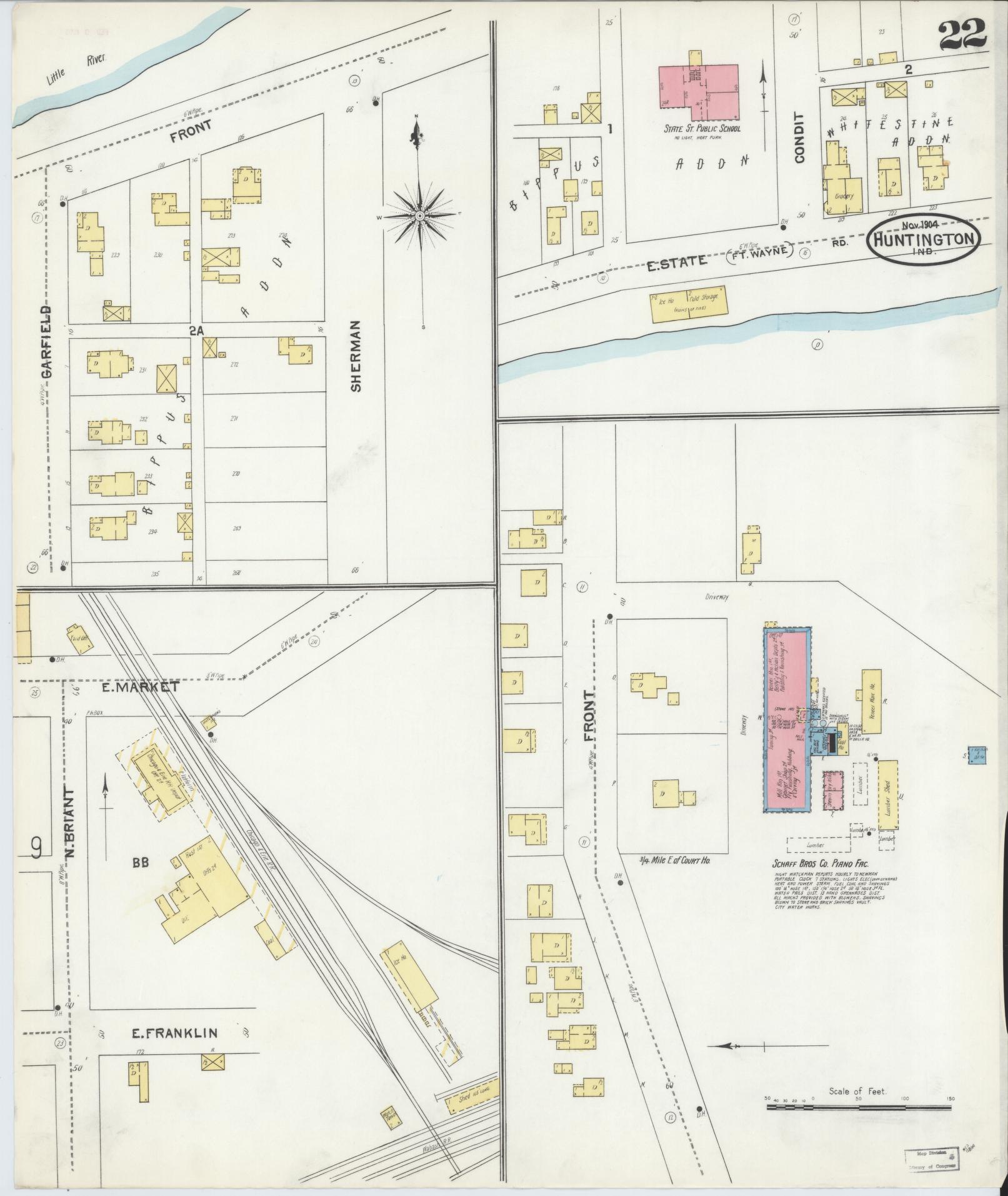 Sanborn Fire Insurance Map from Huntington, Huntington County, Indiana (1904), Sheet #0022 - Complete Map Set gallery image, historic Sanborn map, vintage wall art, Indiana Indiana