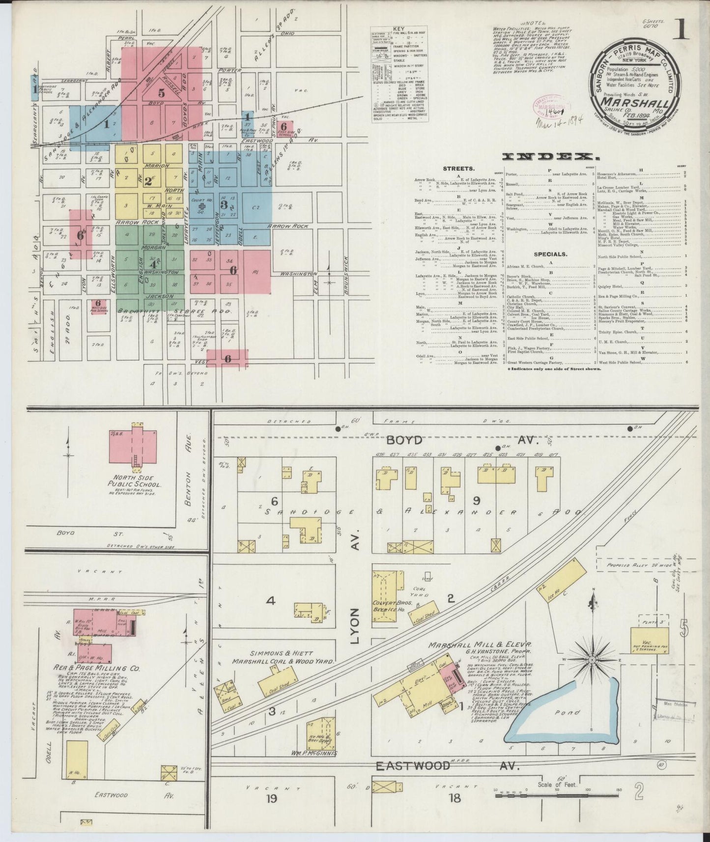 Sanborn Fire Insurance Map from Marshall, Saline County, Missouri (1894), Sheet #0001 - Complete Map Set gallery image, historic Sanborn map, vintage wall art, Missouri Missouri