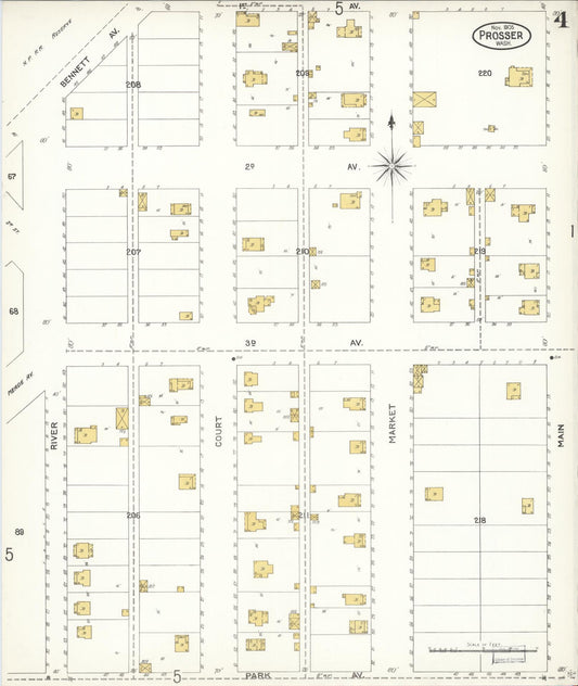 Sanborn Fire Insurance Map from Prosser, Benton County, Washington (1905), Sheet #0004 - Historic Sanborn Fire Insurance Map Print, vintage old map wall art, antique decor, genealogy gift, Washington Washington map