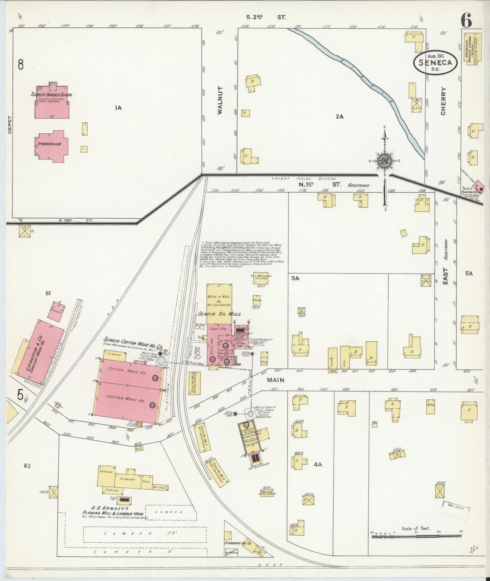 Sanborn Fire Insurance Map from Seneca, Oconee County, South Carolina (1911), Sheet #0006 - Complete Map Set gallery image, historic Sanborn map, vintage wall art, South Carolina South Carolina