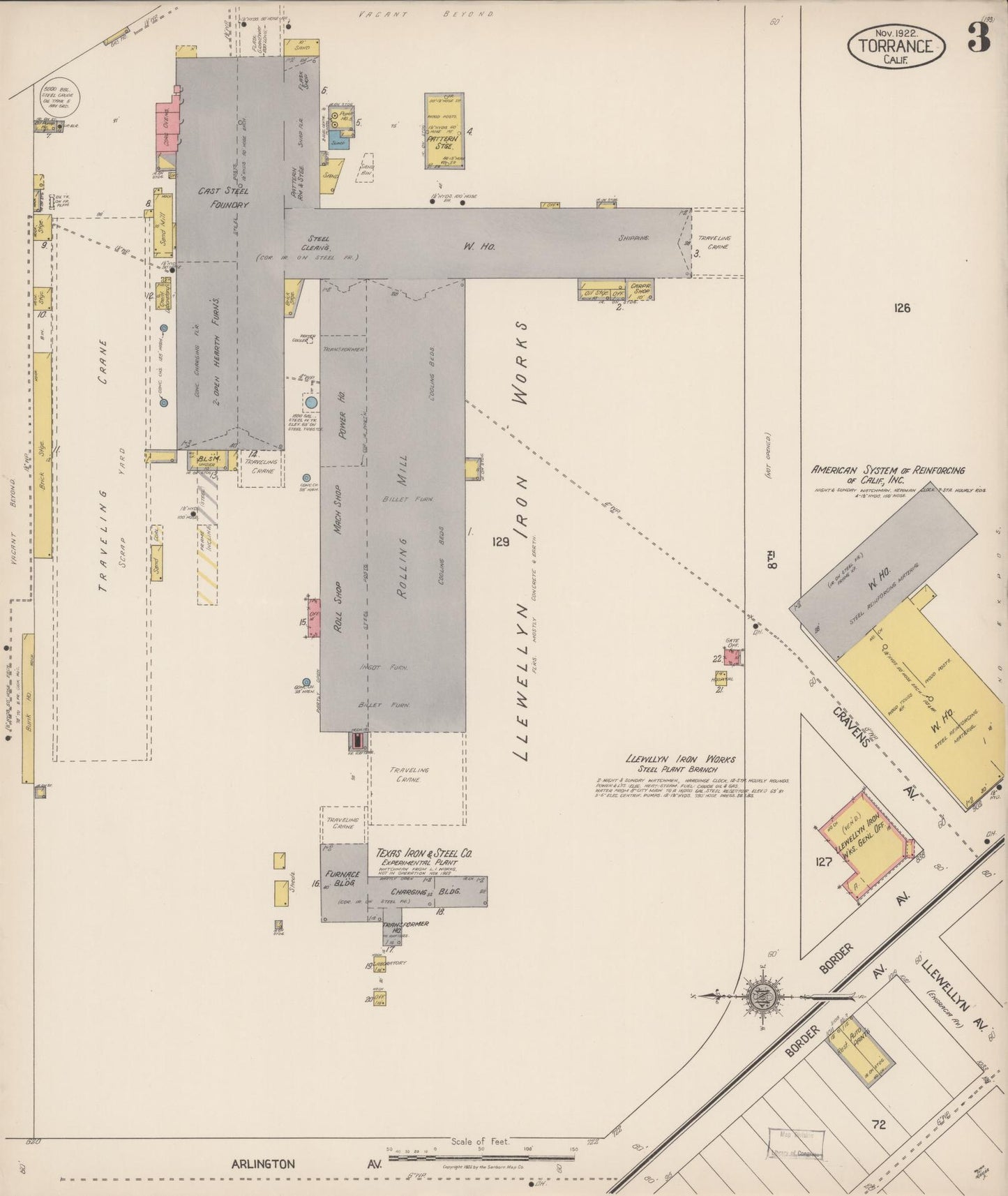 Sanborn Fire Insurance Map from Torrance, Los Angeles County, California (1922), Sheet #0003 - Complete Map Set gallery image, historic Sanborn map, vintage wall art, California California