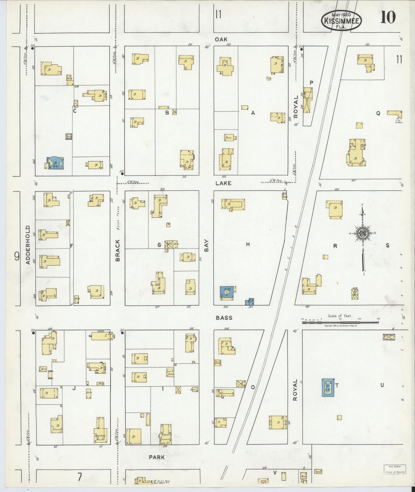 Sanborn Fire Insurance Map from Kissimmee, Osceola County, Florida (1920), Sheet #0010 - Complete Map Set gallery image, historic Sanborn map, vintage wall art, Florida Florida