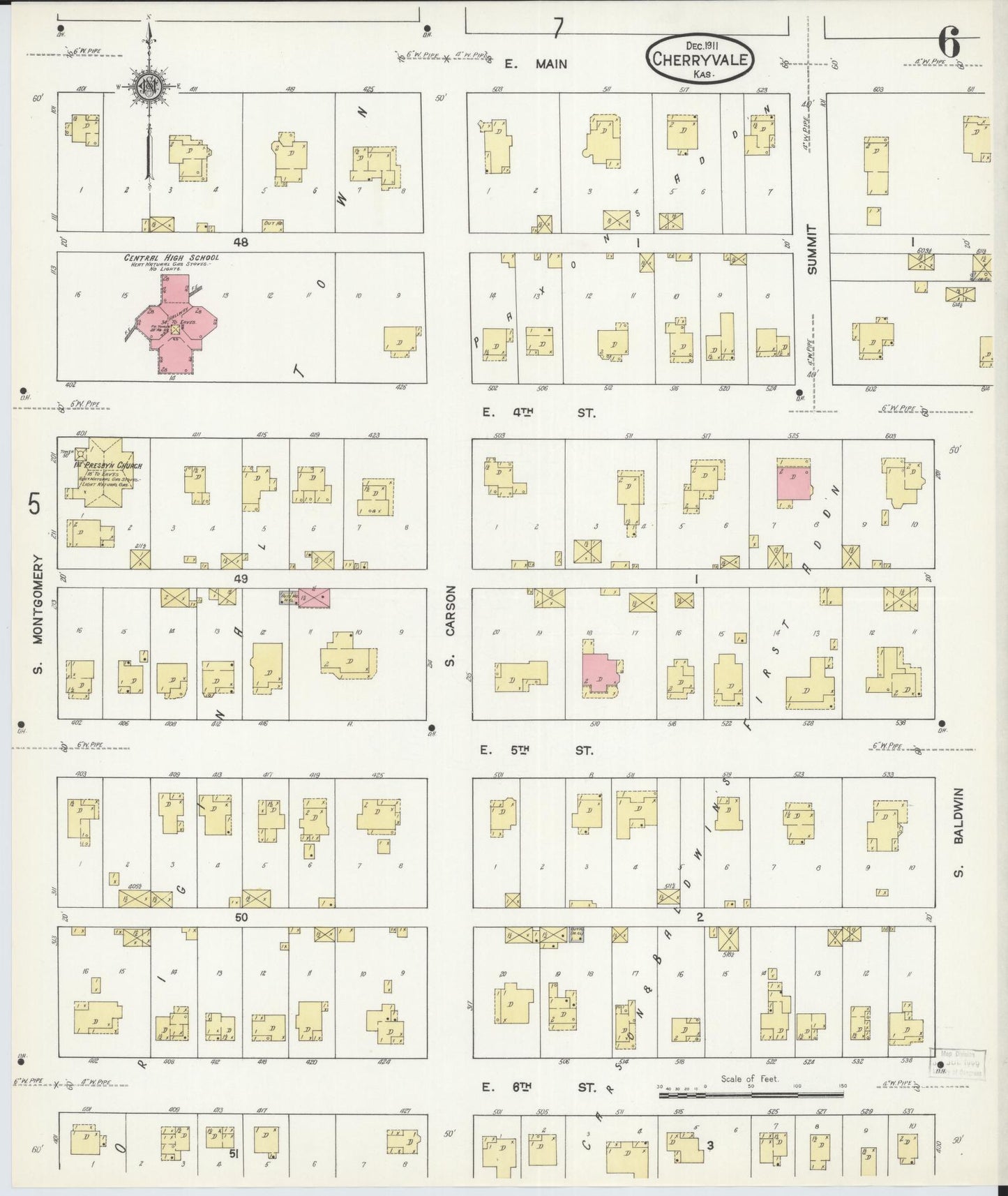 Sanborn Fire Insurance Map from Cherryvale, Montgomery County, Kansas (1911), Sheet #0006 - Complete Map Set gallery image, historic Sanborn map, vintage wall art, Kansas Kansas