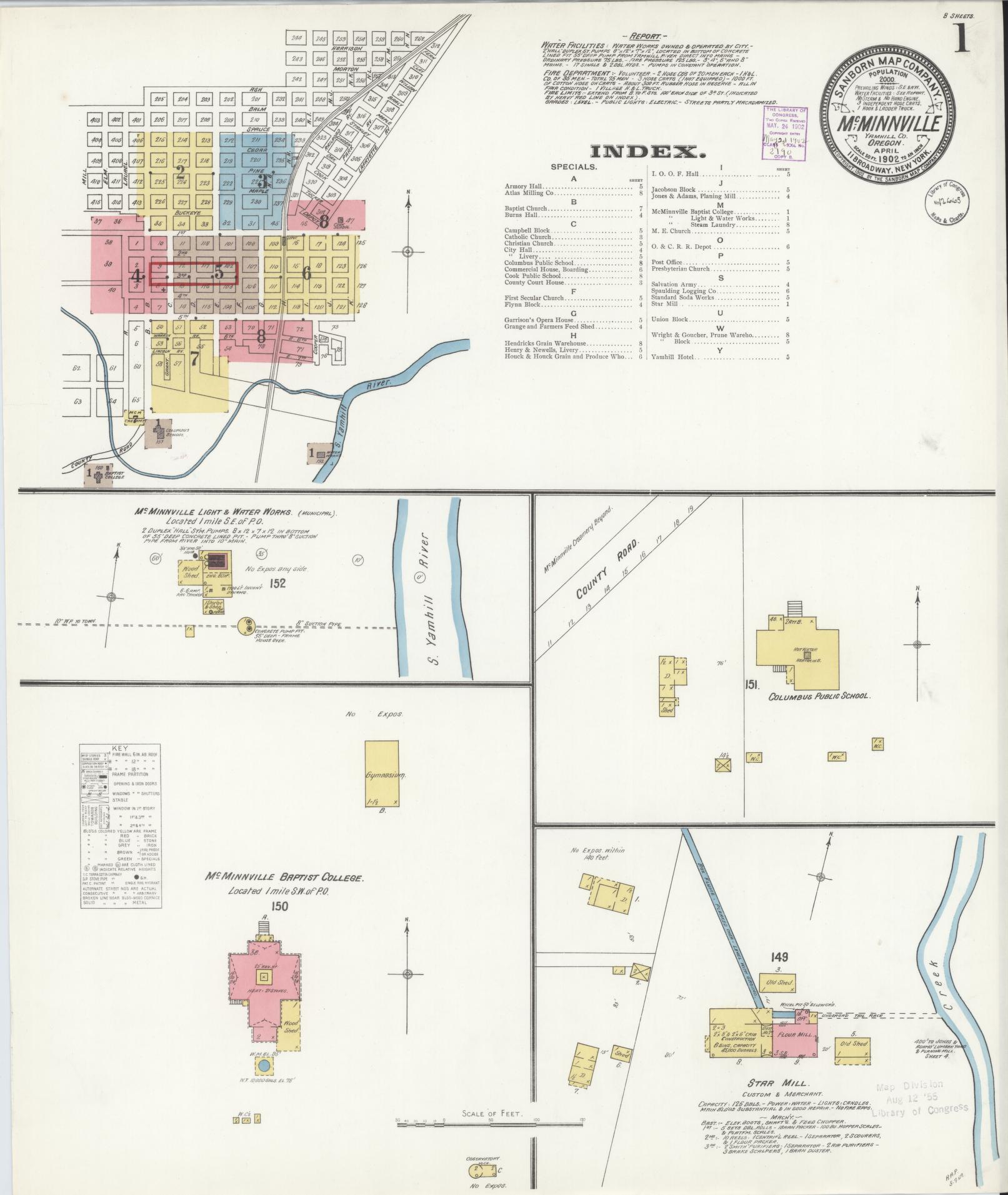 Sanborn Fire Insurance Map from McMinnville, Yamhill County, Oregon (1902), Sheet #0001 - Complete Map Set gallery image, historic Sanborn map, vintage wall art, Oregon Oregon