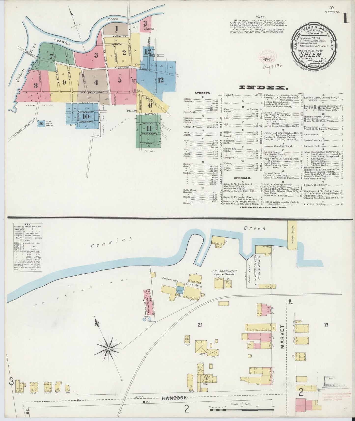 Sanborn Fire Insurance Map from Salem, Salem County, New Jersey (1896), Sheet #0001 - Complete Map Set gallery image, historic Sanborn map, vintage wall art, New Jersey New Jersey
