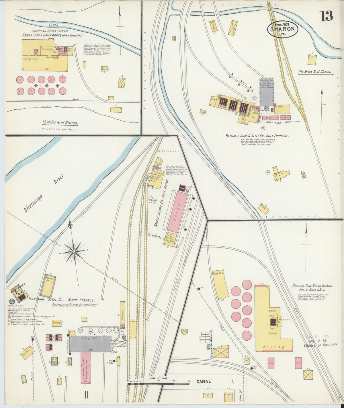 Sanborn Fire Insurance Map from Sharon, Mercer County, Pennsylvania (1903), Sheet #0013 - Historic Sanborn Fire Insurance Map Print, vintage old map wall art, antique decor, genealogy gift, Pennsylvania Pennsylvania map