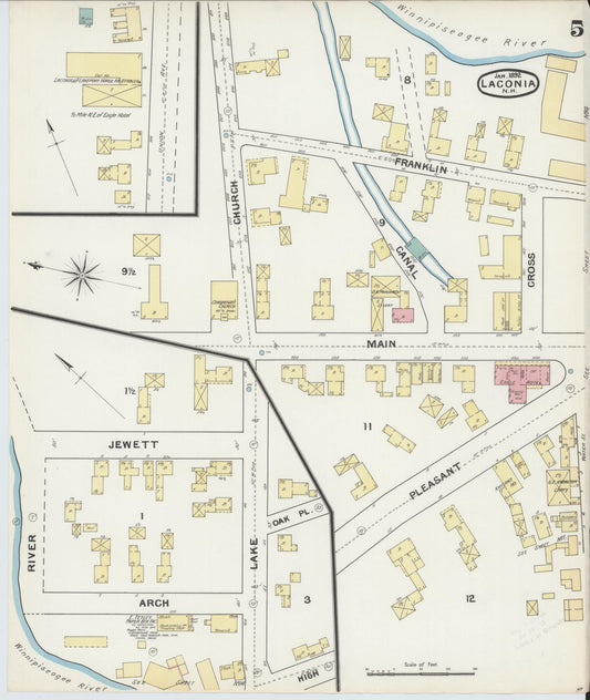 Sanborn Fire Insurance Map from Laconia, Belknap County, New Hampshire (1892), Sheet #0005 - Historic Sanborn Fire Insurance Map Print, vintage old map wall art, antique decor, genealogy gift, New Hampshire New Hampshire map