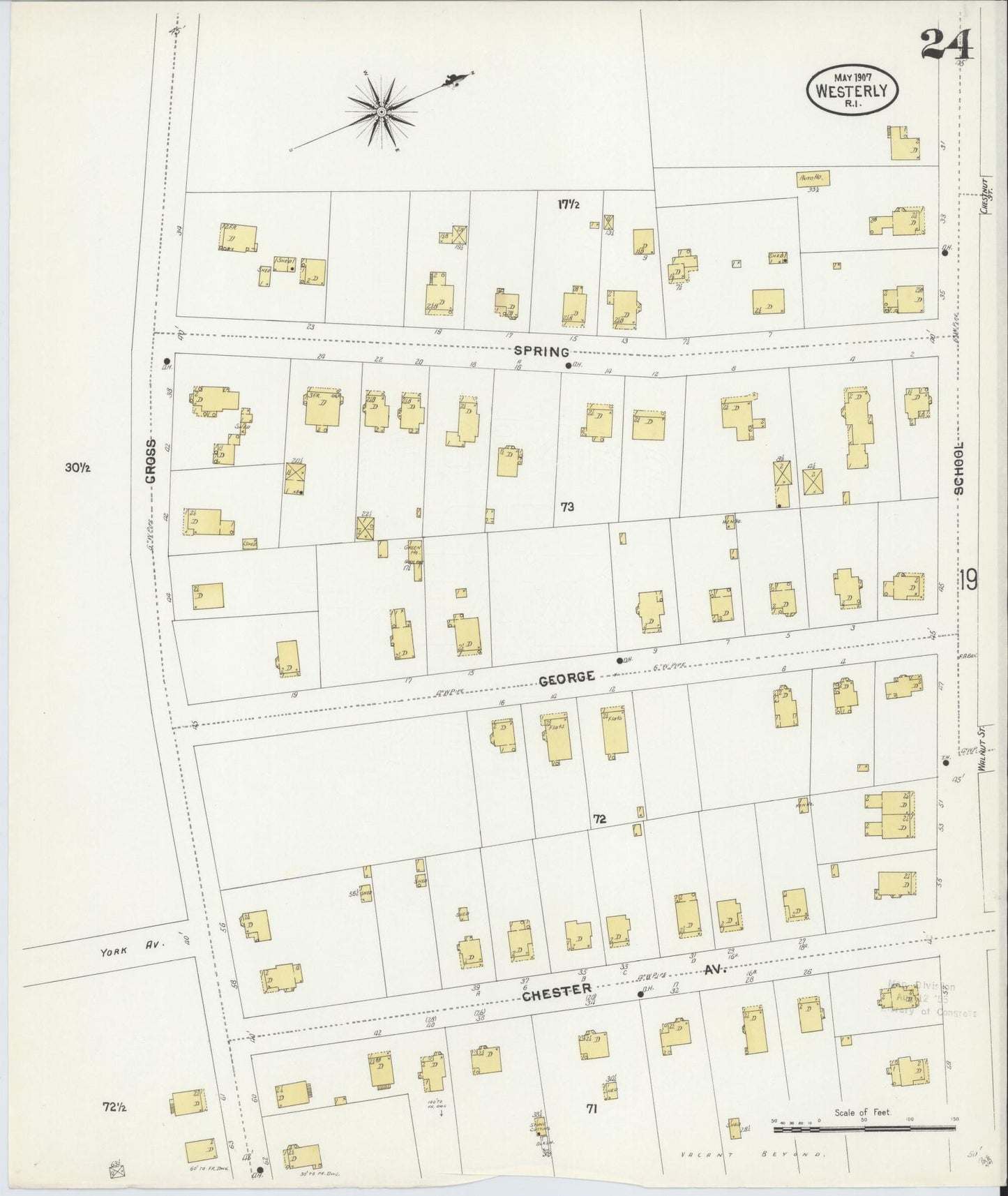 Sanborn Fire Insurance Map from Westerly, Washington County, Rhode Island (1907), Sheet #0024 - Complete Map Set gallery image, historic Sanborn map, vintage wall art, Rhode Island Rhode Island