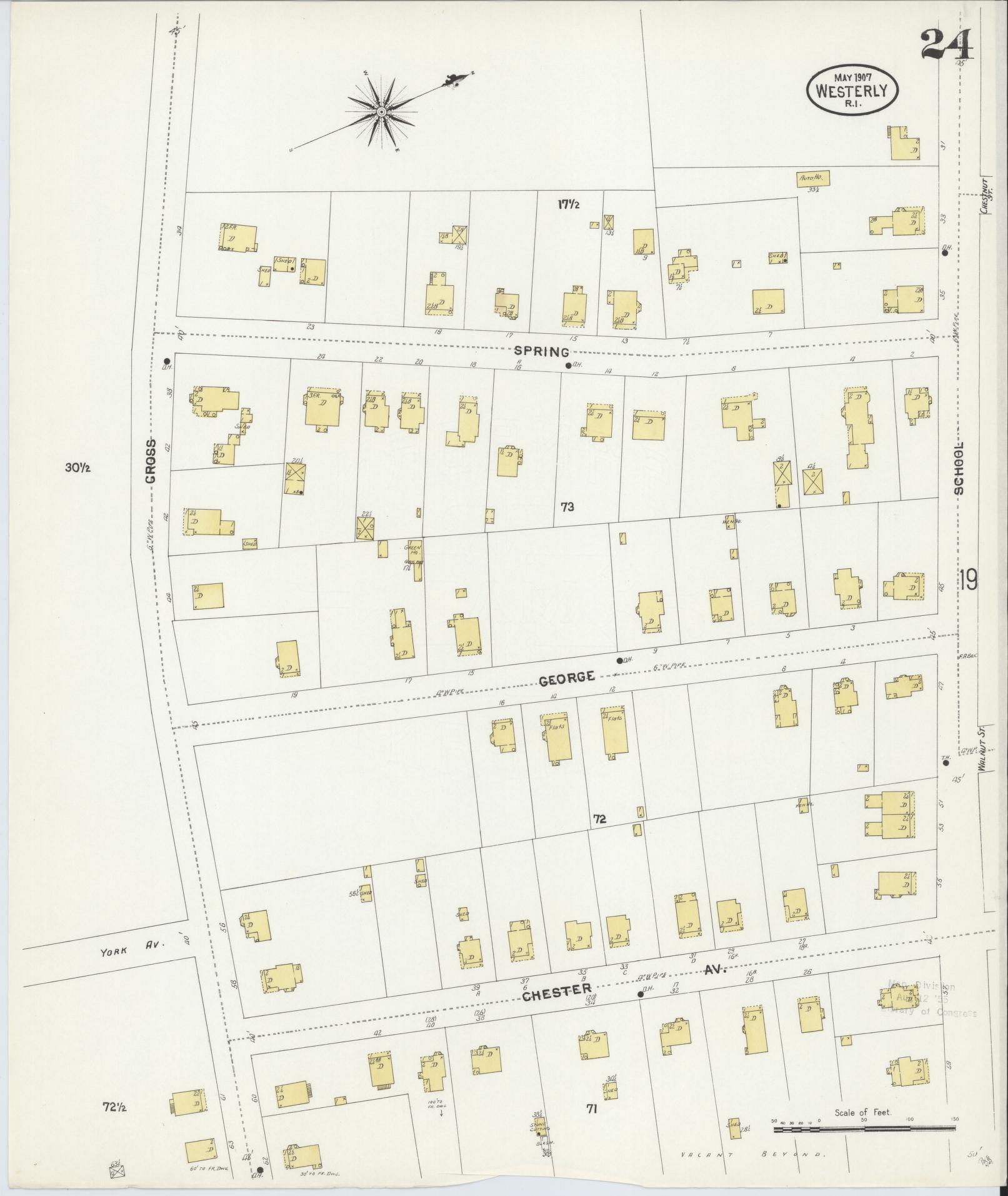 Sanborn Fire Insurance Map from Westerly, Washington County, Rhode Island (1907), Sheet #0024 - Complete Map Set gallery image, historic Sanborn map, vintage wall art, Rhode Island Rhode Island