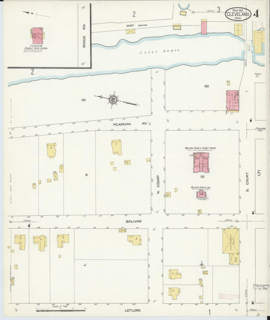 Sanborn Fire Insurance Map from Cleveland, Bolivar County, Mississippi (1913), Sheet #0004 - Historic Sanborn Fire Insurance Map Print, vintage old map wall art, antique decor, genealogy gift, Mississippi Mississippi map